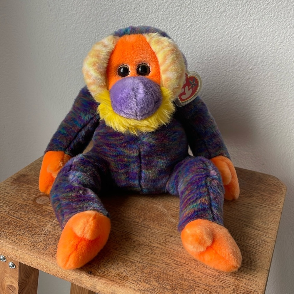 Retired 2001 TY Beanie Buddy Plush Colorful Orangutan Bananas with Tags